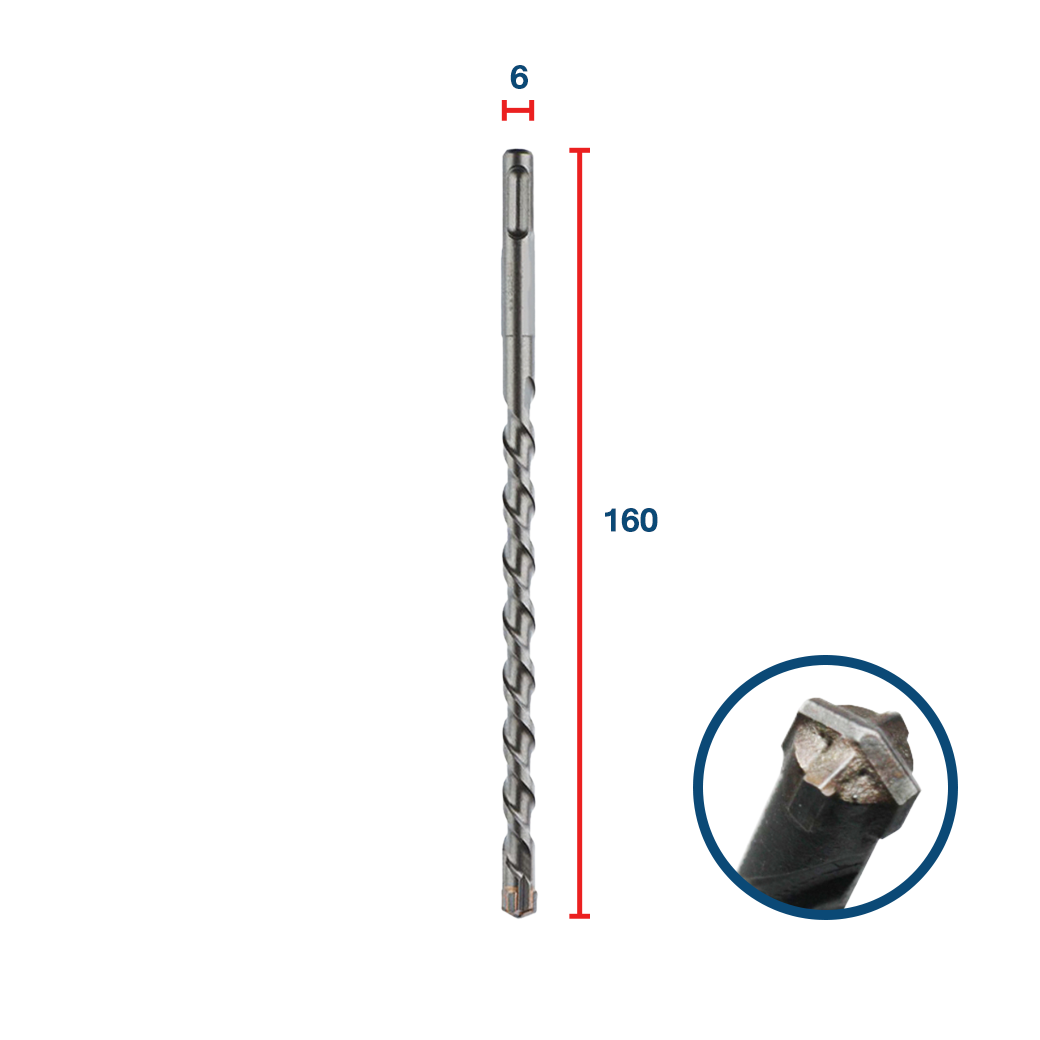 ดอกสว่านเจาะหิน ก้านจับ SDS-plus , ใบมีดคาร์ไบด์ 4 แฉก รูปตัว X ขนาด 6x160