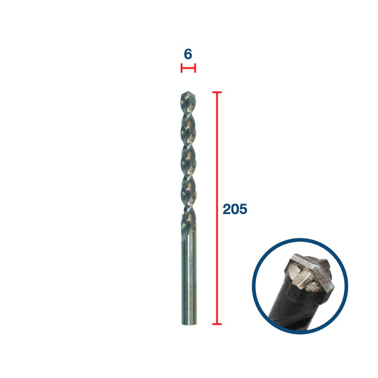 ดอกสว่าน HSS ก้านตรง, ยาวพิเศษ DIN 1869 ขนาด 6x205 mm.