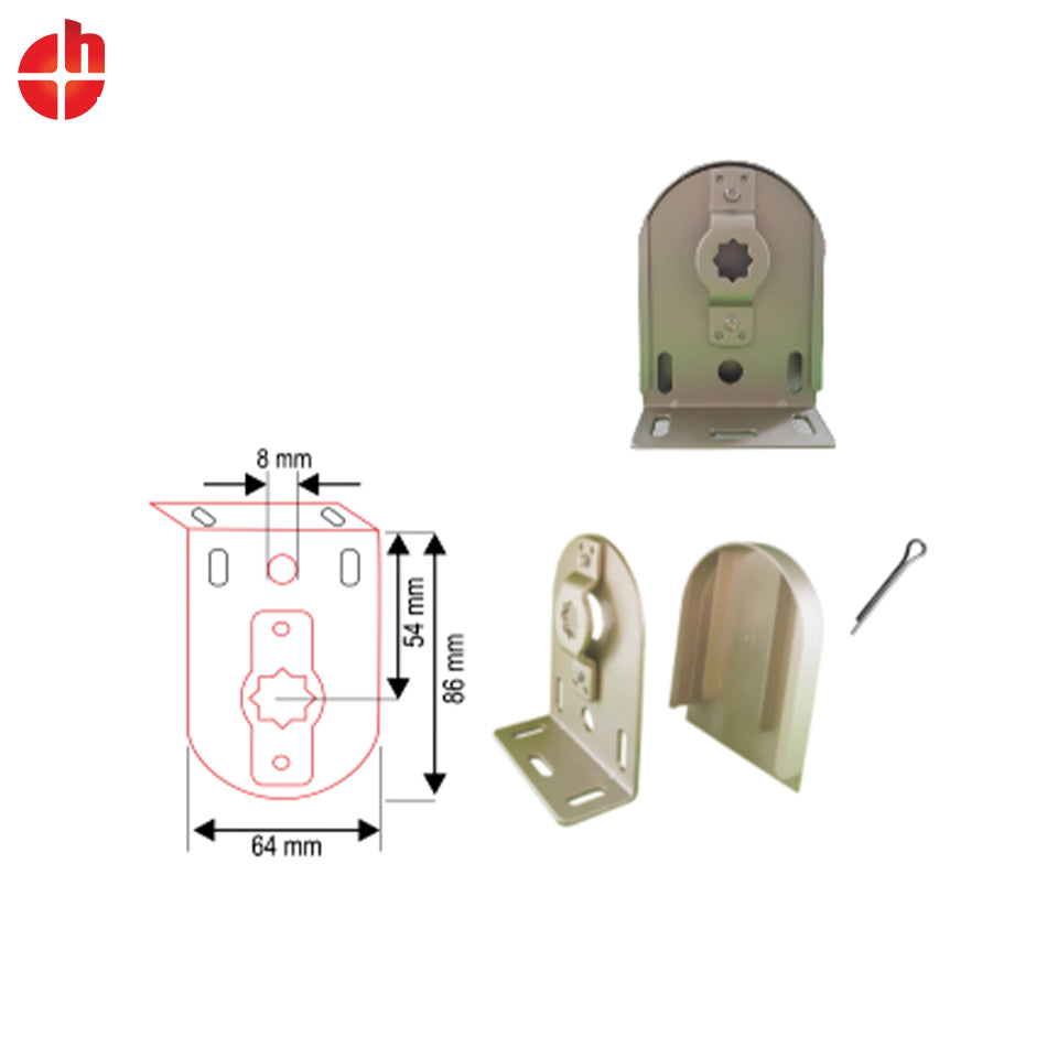 BBC64-11 ตะขอยึดม่านม้วนไฟฟ้า ซ้าย-ขวา สีแชมเปญ ขนาด 75 x 106 mm (1ชิ้น)