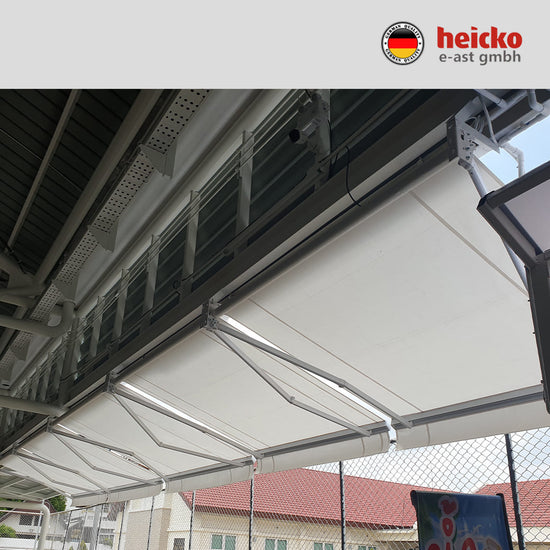 กันสาดไฟฟ้าแขนยื่นพับเก็บได้ motorized retractable awning มอเตอร์ heicko แบรนด์เยอรมัน
