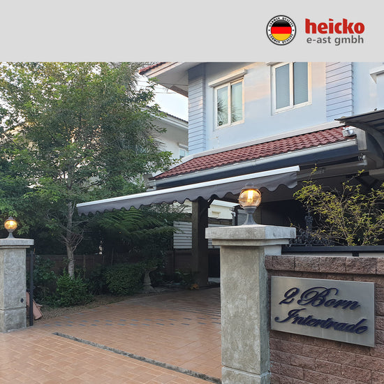 กันสาดไฟฟ้าแขนยื่นพับเก็บได้ motorized retractable awning มอเตอร์ heicko แบรนด์เยอรมัน