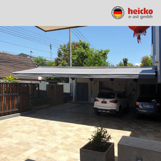 กันสาดไฟฟ้าแขนยื่นพับเก็บได้ motorized retractable awning มอเตอร์ heicko แบรนด์เยอรมัน