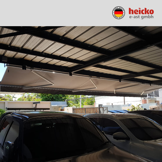 กันสาดไฟฟ้าแขนยื่นพับเก็บได้ motorized retractable awning มอเตอร์ heicko แบรนด์เยอรมัน