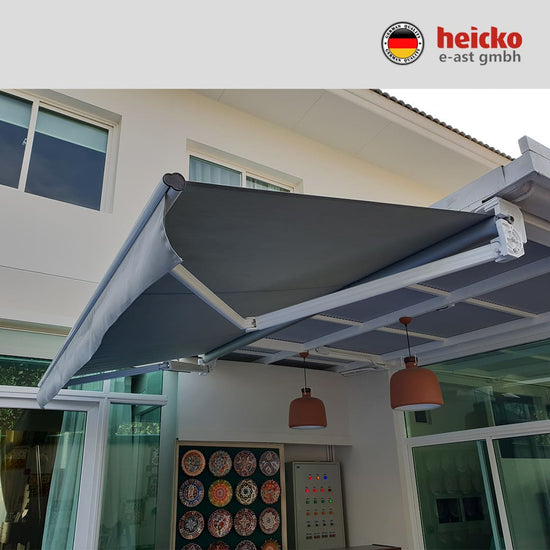 กันสาดไฟฟ้าแขนยื่นพับเก็บได้ motorized retractable awning มอเตอร์ heicko แบรนด์เยอรมัน