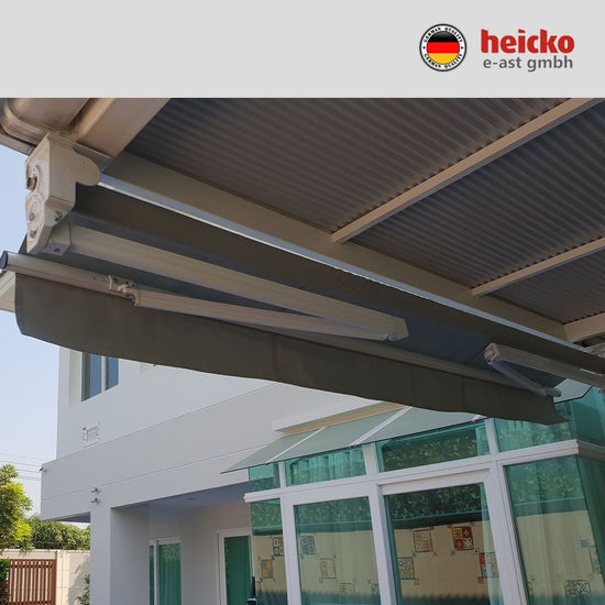 กันสาดไฟฟ้าแขนยื่นพับเก็บได้ motorized retractable awning มอเตอร์ heicko แบรนด์เยอรมัน