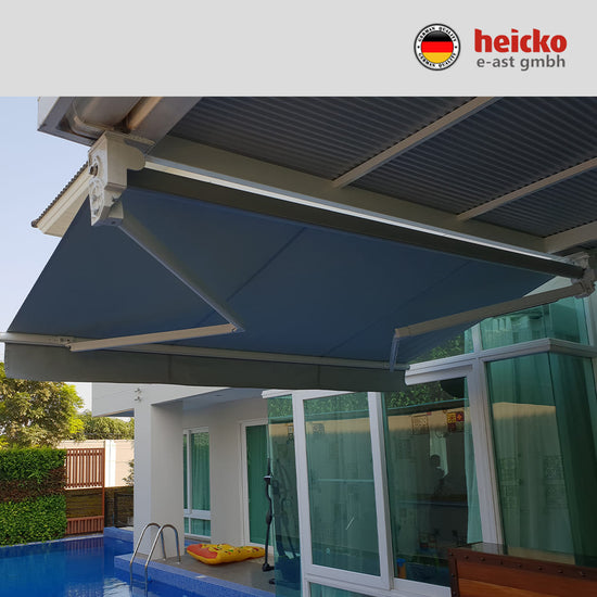 กันสาดไฟฟ้าแขนยื่นพับเก็บได้ motorized retractable awning มอเตอร์ heicko แบรนด์เยอรมัน