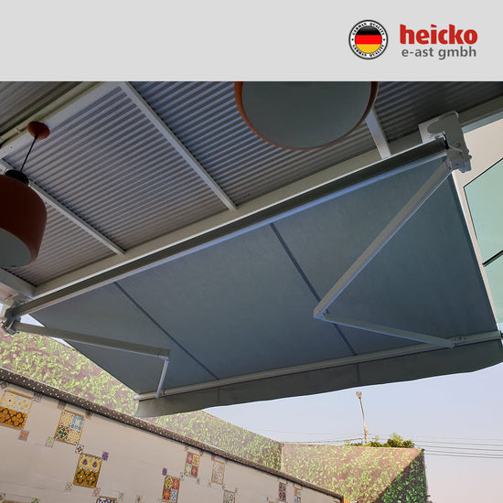 กันสาดไฟฟ้าแขนยื่นพับเก็บได้ motorized retractable awning มอเตอร์ heicko แบรนด์เยอรมัน