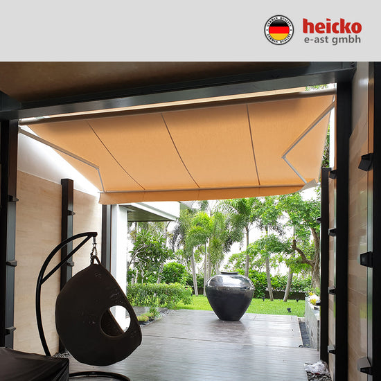 กันสาดไฟฟ้าแขนยื่นพับเก็บได้ motorized retractable awning มอเตอร์ heicko แบรนด์เยอรมัน