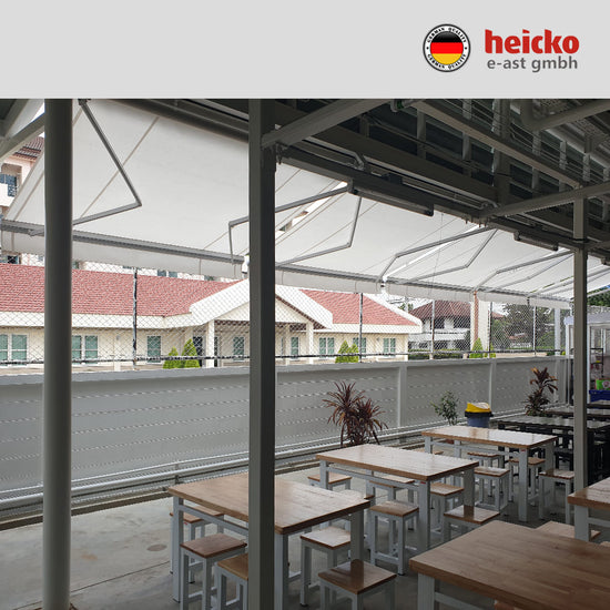 กันสาดไฟฟ้าแขนยื่นพับเก็บได้ motorized retractable awning มอเตอร์ heicko แบรนด์เยอรมัน
