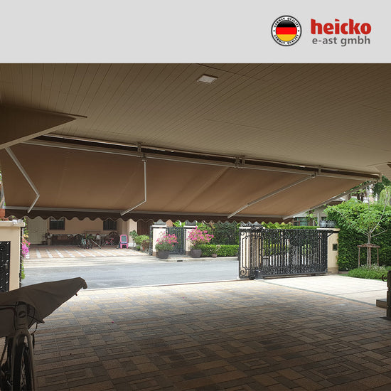 กันสาดไฟฟ้าแขนยื่นพับเก็บได้ motorized retractable awning มอเตอร์ heicko แบรนด์เยอรมัน