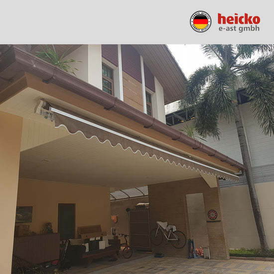 กันสาดไฟฟ้าแขนยื่นพับเก็บได้ motorized retractable awning มอเตอร์ heicko แบรนด์เยอรมัน