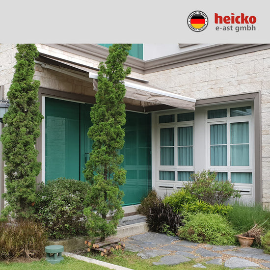 กันสาดไฟฟ้าแขนยื่นพับเก็บได้ motorized retractable awning มอเตอร์ heicko แบรนด์เยอรมัน