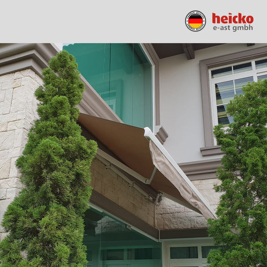กันสาดไฟฟ้าแขนยื่นพับเก็บได้ motorized retractable awning มอเตอร์ heicko แบรนด์เยอรมัน