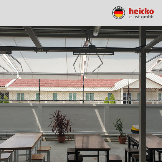 กันสาดไฟฟ้าแขนยื่นพับเก็บได้ motorized retractable awning มอเตอร์ heicko แบรนด์เยอรมัน