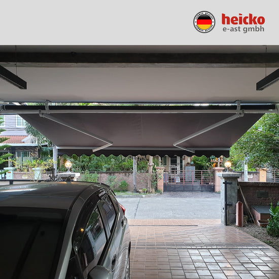 กันสาดไฟฟ้าแขนยื่นพับเก็บได้ motorized retractable awning มอเตอร์ heicko แบรนด์เยอรมัน