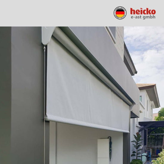 กันสาดไฟฟ้าแนวดิ่ง หรือ ม่านม้วนไฟฟ้าภายนอก outdoor blinds มอเตอร์ heicko แบรนด์เยอรมัน