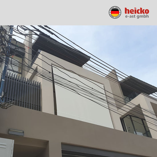กันสาดไฟฟ้าแนวดิ่ง หรือ ม่านม้วนไฟฟ้าภายนอก outdoor blinds มอเตอร์ heicko แบรนด์เยอรมัน