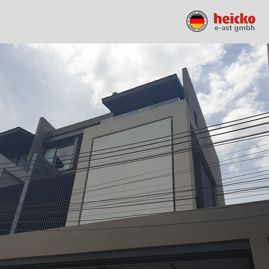กันสาดไฟฟ้าแนวดิ่ง หรือ ม่านม้วนไฟฟ้าภายนอก outdoor blinds มอเตอร์ heicko แบรนด์เยอรมัน