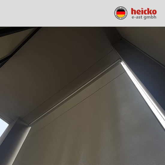 กันสาดไฟฟ้าแนวดิ่ง หรือ ม่านม้วนไฟฟ้าภายนอก outdoor blinds มอเตอร์ heicko แบรนด์เยอรมัน