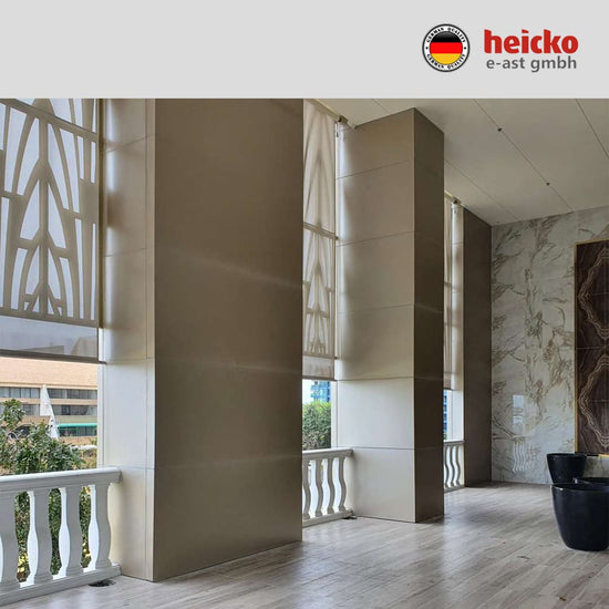 กันสาดไฟฟ้าแนวดิ่ง หรือ ม่านม้วนไฟฟ้าภายนอก outdoor blinds มอเตอร์ heicko แบรนด์เยอรมัน
