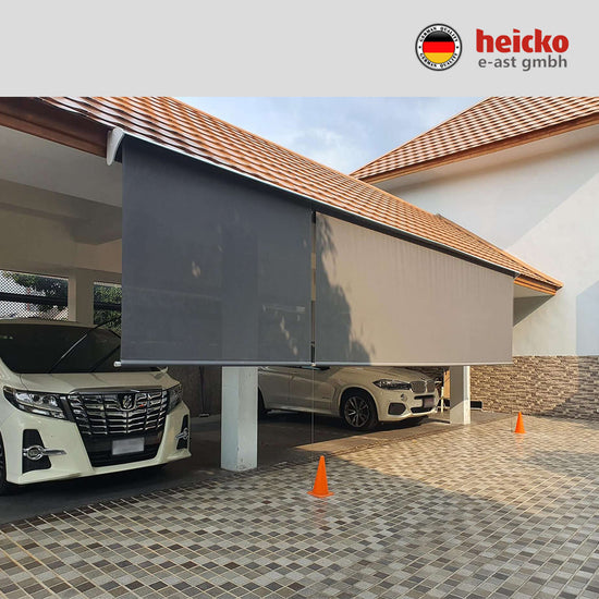 กันสาดไฟฟ้าแนวดิ่ง หรือ ม่านม้วนไฟฟ้าภายนอก outdoor blinds มอเตอร์ heicko แบรนด์เยอรมัน