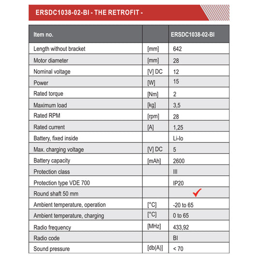 ERSDC1038-02-BI | มอเตอร์ม่านม้วน 2Nm มีแบตเตอรีในตัว (ชาร์จไฟซ้ำได้) ไม่ต้องเดินสายไฟ (BI)